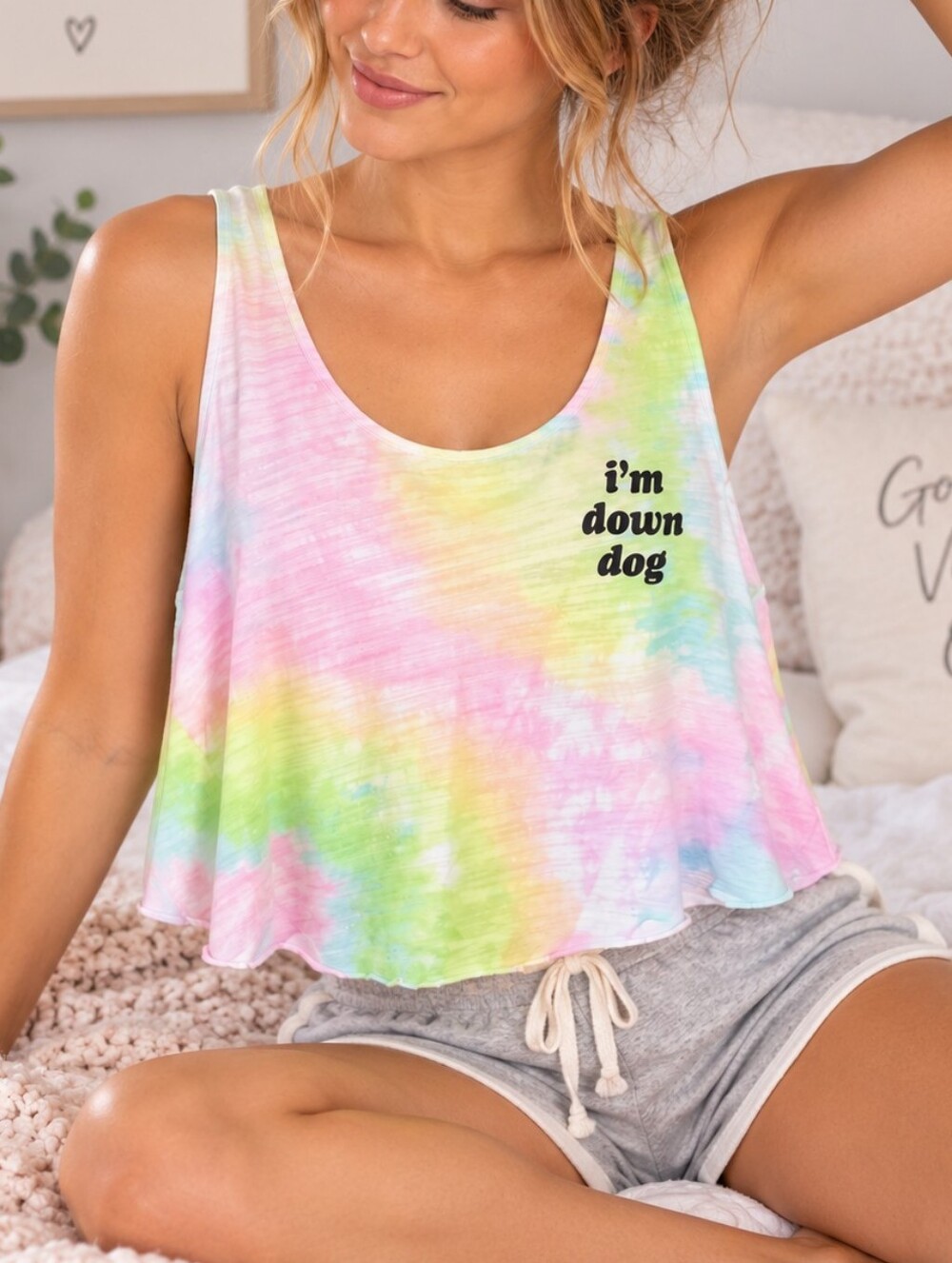 PINK Victoria’s Secret Pastel Tie-Dye I’m Down Dog Cropped Tank Top L